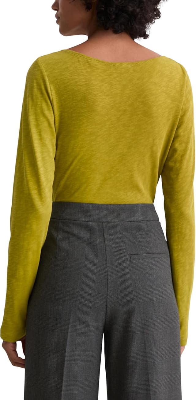 Detalle de Marc O’Polo Damen Langarmshirt aus Bio-Baumwolle mit Logo – Lounge Longsleeve aus der Mix & Match-Reihe