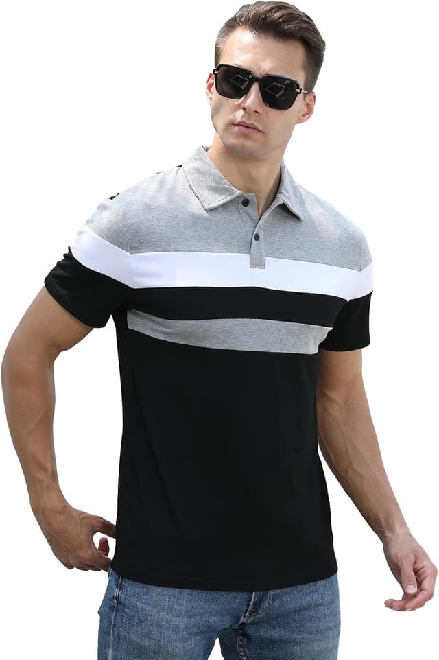 Detalle 2 de Polo homme Comilaka à manches courtes à rayures pour l’été, tissu respirant