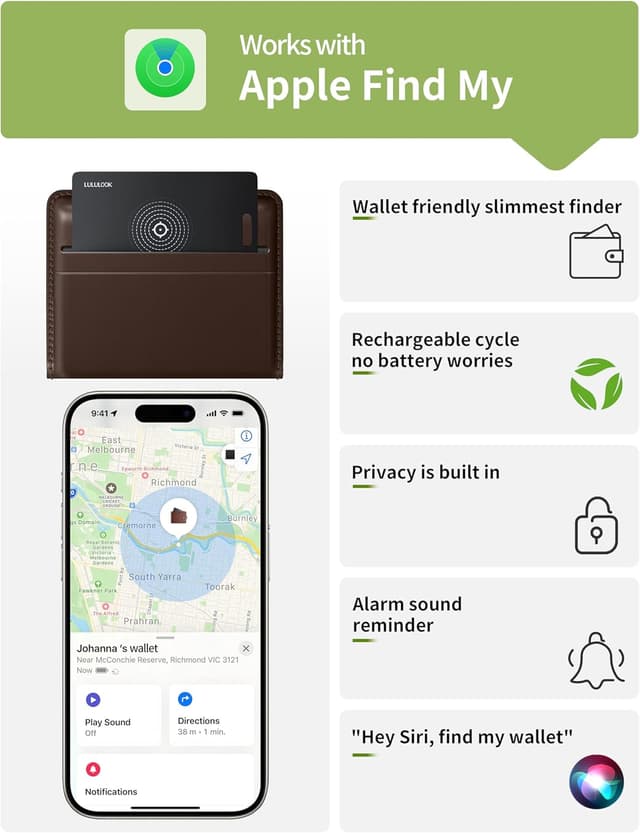 Detalle de LULULOOK Wallet Tracker Card (Apple AirTag compatible) – iOS only Bluetooth locator card for bags, luggage & keys (1 pack)