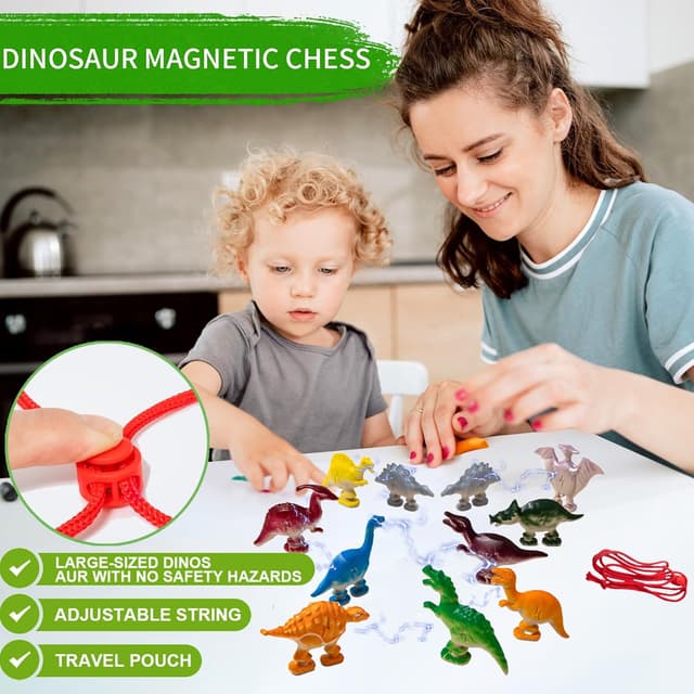 Detalle 2 de CWENDANER Magnetisches Dinosaurier-Schachspiel für Kinder ab 3 Jahren (20 magnetische Dino-Figuren, Seilring & Beutel)