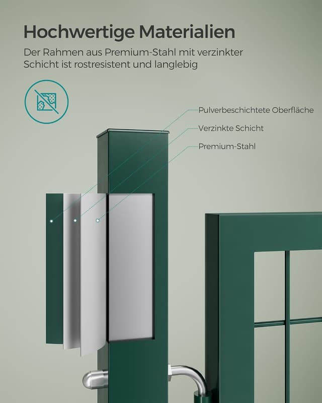 Detalle de SONGMICS abschließbares Gartentor aus verzinktem Stahl, 106 x 125 cm (B x H) – grün GGD175L