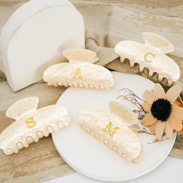 Thumbnail 6 de Fycert Glitter & Acrylic Monogram Hair Claw Clips for Women (Gold, M)