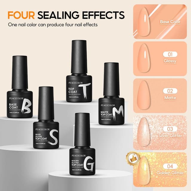 Detalle de Peacecolor UV-Nagellack-Set mit 55 Farben (60-teilig) inkl. Base- und Top-Coats für Gelnägel-Starter