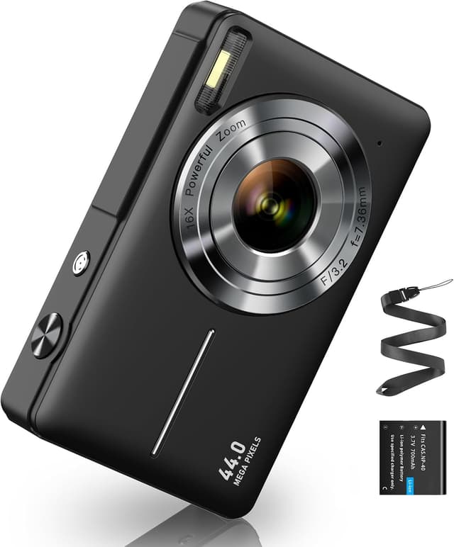 Detalle de CAMKORY Digital Camera 1080P 44MP Compact with 16X Digital Zoom (Anti-shake) – Black