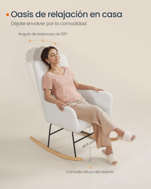 Thumbnail 3 de SONGMICS HOME Silla Mecedora blanca crema 160 kg