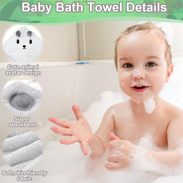 Detalle 2 de Abnaok 3 Pack Hooded Baby Towels (80x80cm) – Ultra Soft Newborn Towels with Animal Design