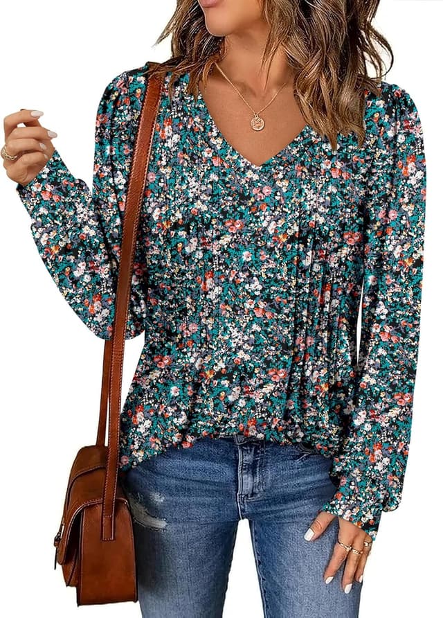 Detalle 2 de KISSMODA women’s puff long sleeve V-neck tunic top for leggings