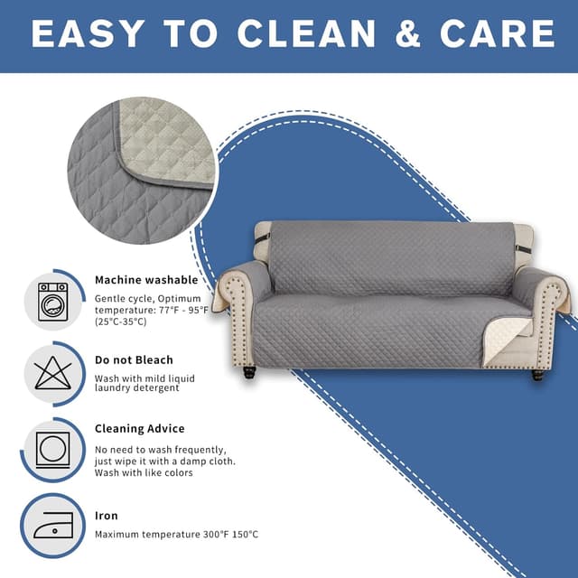 Thumbnail 6 de XINEAGE Quilted Sofa Covers 3 Seater (Light Grey) – water resistant, reversible sofa protector with elastic straps
