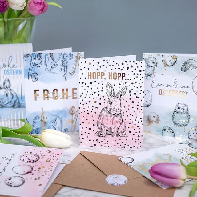 Detalle 1 de Papierdrachen Osterkarten 6 frühlingshafte Klappkarten