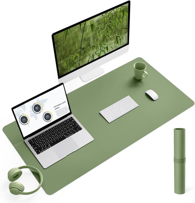 Detalle de YSAGi Non-Slip Desk Pad (Waterproof PVC Leather) – 90 x 43 cm Olive Green