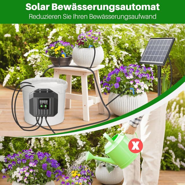 Detalle de Biling Solar-Bewässerungssystem für Balkon & Garten – 7,5 W, 15 m, automatisch per Timer