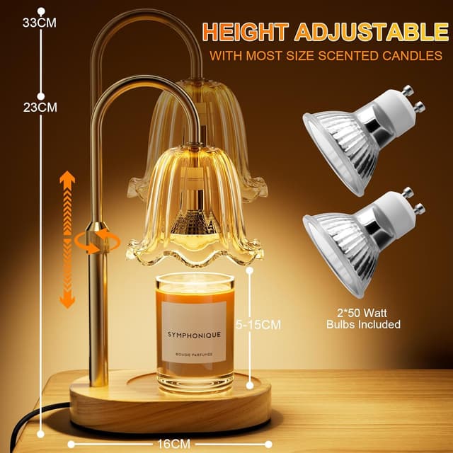 Detalle 2 de Draome Candle Warmer Lamp (Dimmable & Timer) — height-adjustable flameless lamp with 2 bulbs for jar candles