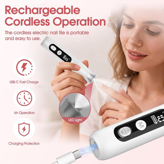 Thumbnail 6 de Elektrisches Maniküre-/Pediküre-Set mit LED, 10 Aufsätzen und 10 Geschwindigkeiten – kabellos für Nägel & Hornhaut