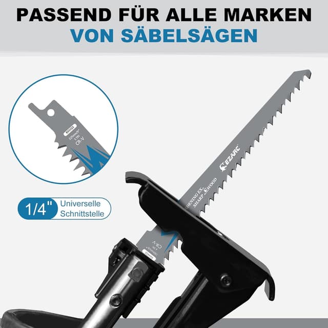 Detalle 2 de EZARC Säbelsägeblätter-Set R931GS (5-teilig) für Holz, 225 mm, 5 TPI – Zubehör für schnelle Schnitte