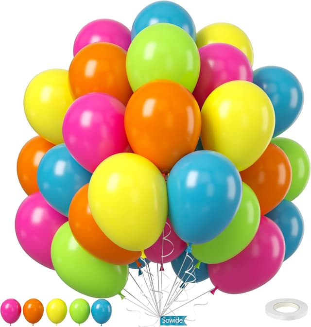 Detalle de Rainbow Balloons 50-Pack 12-Inch Neon Multicolor Latex Balloons for Parties