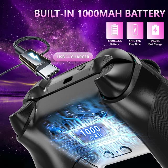 Detalle 1 de YUYIU 2.4GHz Wireless Controller for Xbox (7-Color RGB, Dual Vibration, 3.5mm Audio Jack, 1000mAh)