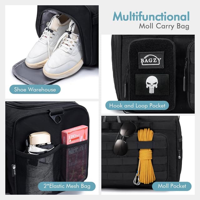 Detalle 2 de BAGZY Herren Arbeitstasche 40 l – taktische Reisetasche mit Rucksackfunktion, Schuh- und Nassfach