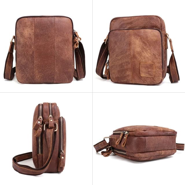 Detalle 2 de BAIGIO vintage leather cross body bag for men (brown) – small messenger/sling for work and travel