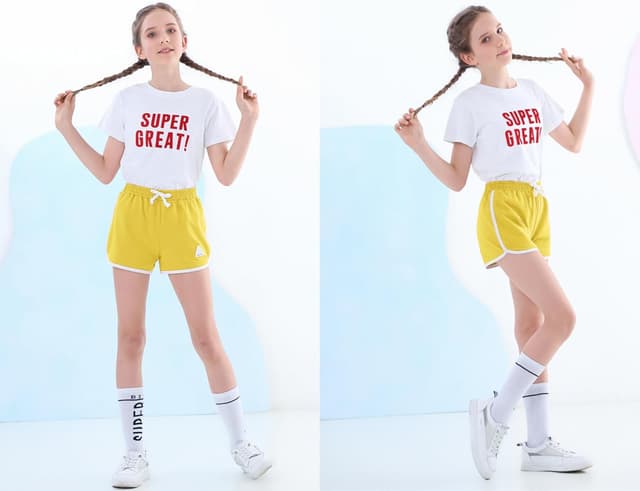 Detalle de Rolanko Mädchen Gym Kurze Hose aus Baumwolle – elastischer Bund mit Kordelzug, Sommer-Running-Shorts für Sport, Tanz & Yoga