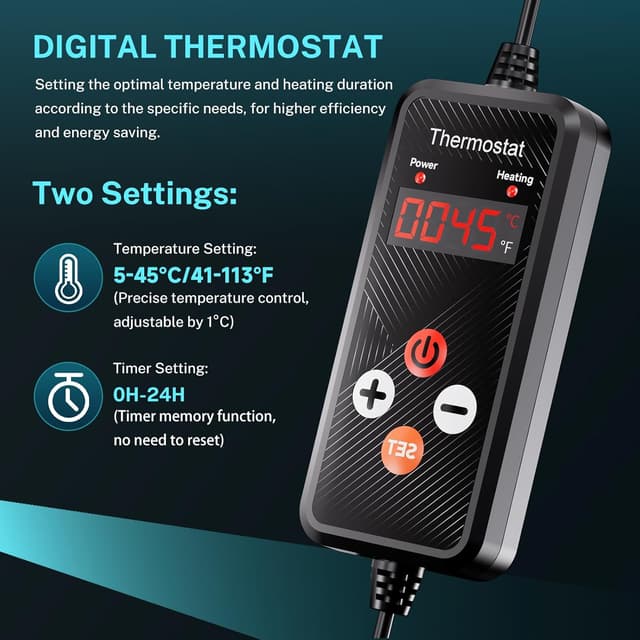 Detalle de HG Power Tapis chauffant avec thermostat 110W – lot de 2 (53 x 25 cm) avec contrôleur