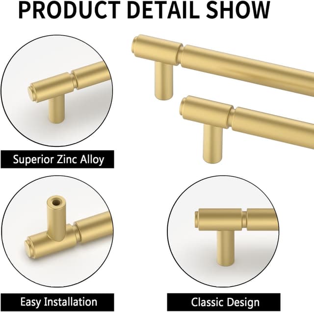 Detalle 2 de Amerdeco 10 Pack Gold Cabinet Pulls with 192mm Hole Centre (Aluminium alloy) AM021
