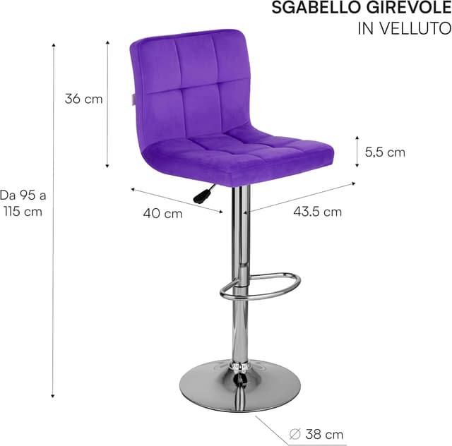 Detalle de Baroni Home sgabello da bar viola regolabile 82,5 cm
