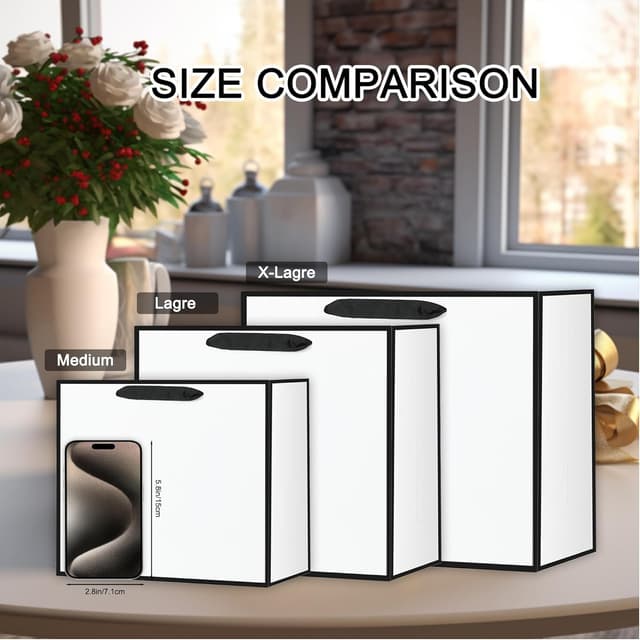 Detalle de Offizon 12 Pack 12.5 inch White Gift Bags with Black & White Tissue Paper