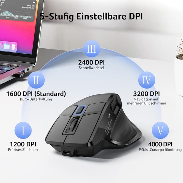 Detalle de Acer Kabellose Maus Tri-Mode 4000 DPI mit OLED für bis zu 4 Geräte (Bluetooth, 2,4 GHz & Kabel)