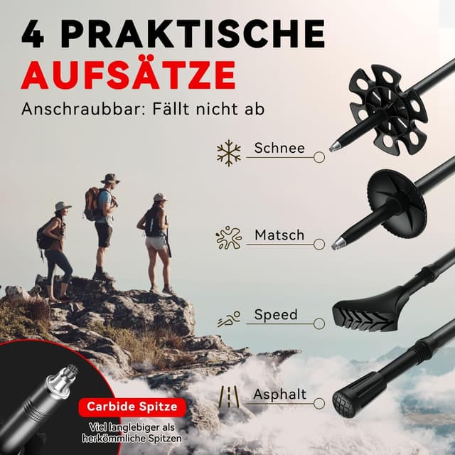 Detalle de DOBESTS Wanderstöcke für Nordic Walking aus 7075-Aluminium – faltbar & verstellbar (110–130 cm)