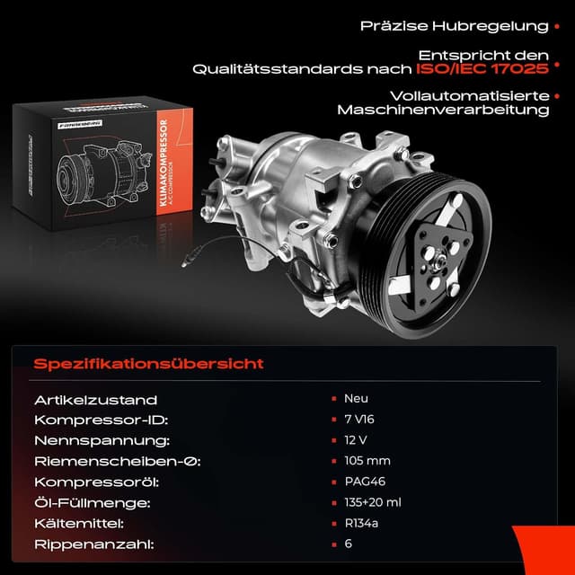 Thumbnail 3 de Frankberg Klimaanlagen Kompressor mit Kupplung 135+20 ml Öl