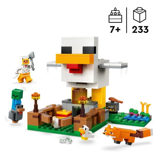 Detalle de LEGO Minecraft Hühnerfarm 21585 – Bauernhof-Set mit Stall, Eierfunktion und Zaun