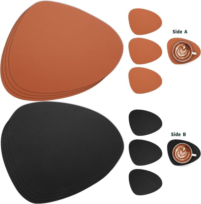 Detalle 2 de Myir JUN Tischsets aus Lederoptik (Kunstleder) mit Untersetzern, 4er-Set – doppelseitig, rutschfest, abwaschbar