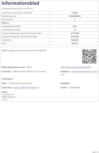 Thumbnail 6 de Candy CVE660MW/ E cocina de libre instalación 60 cm con vitro 4 zonas y horno eléctrico 60 L