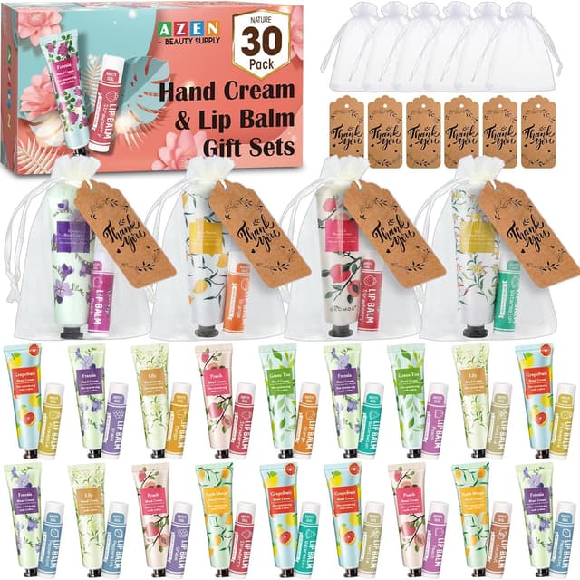 Imagen de AZEN 30 Sets Hand Cream & Lip Balm Bulk Gift Set en OfertitasTOP