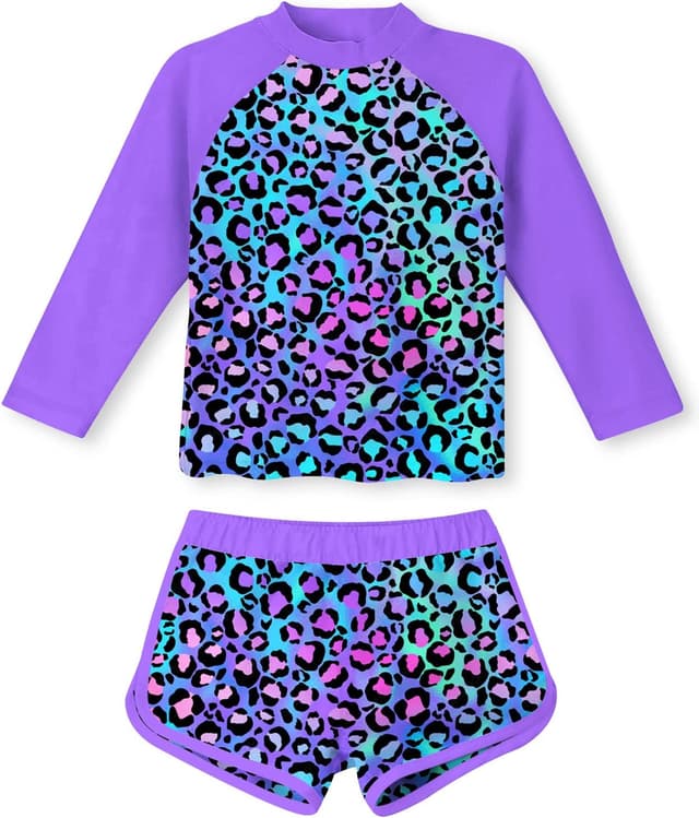 Detalle de TUONROAD Girls 2-Piece Rash Guard Swimsuit (Long Sleeve Tankini) for Ages 4–10