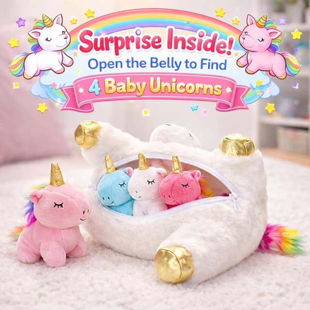 Detalle 2 de KMUYSL Unicorn Mommy Plush Set 4 Baby Unicorns