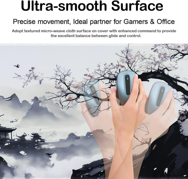 Detalle 2 de Zindoo Mouse Pad Large Desk Mat (900x400mm) – XXL stitched edges, non-slip rubber base