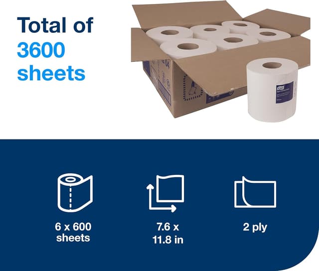 Detalle 2 de Tork Soft Centerfeed Hand Towels, White M2 (121204) — High-Absorbency 2-Ply Rolls