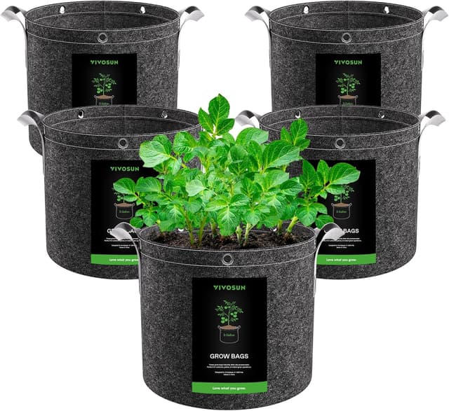 Detalle de VIVOSUN confezione da 5 sacchetti per semina da 12L in tessuto non tessuto (spesso 360G) con manici e occhielli