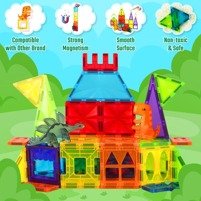 Detalle de Theefun 52-teilige magnetische Bausteine (Magnetspielzeug) für Kinder ab 3 Jahren – bunte Tier-Themen
