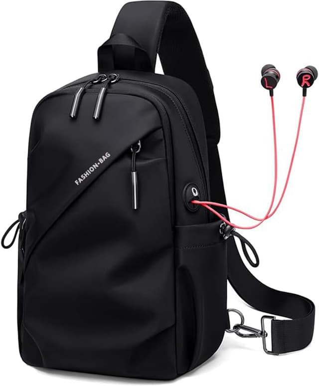 Detalle de ZenithPeak Umhängetasche Herren – wasserabweisende Mini Sling Bag mit Kopfhöreranschluss