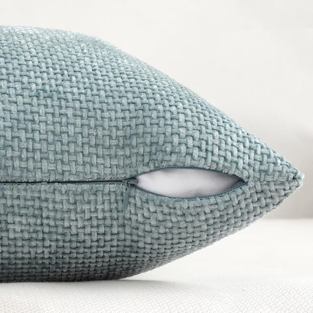 Detalle de Topfinel Kissenbezug 30x50 Blau im 4er-Set Chenille (Rattan-Webstil) mit waschbarem Bezug