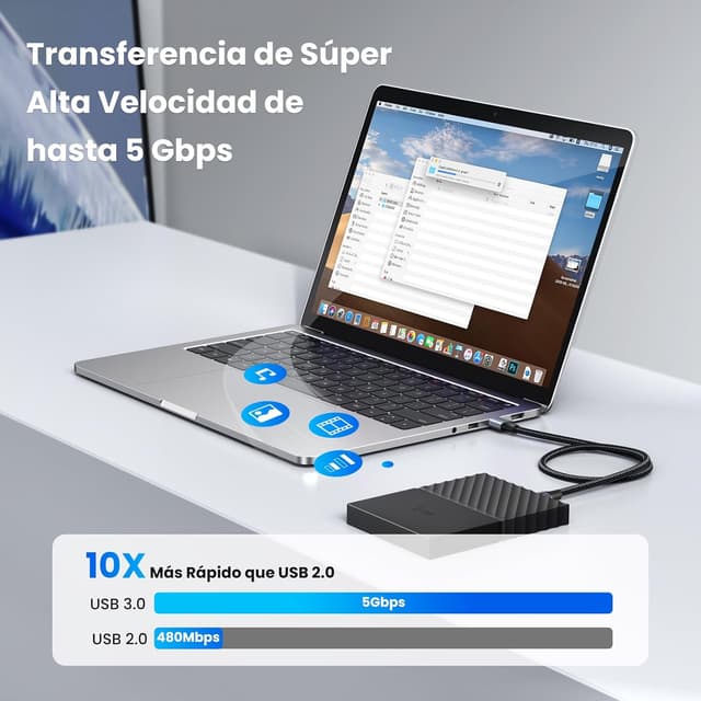Detalle de UGREEN Cable USB 3.0 Tipo A Macho 5Gbps 🔌 Ideal para Dispositivos