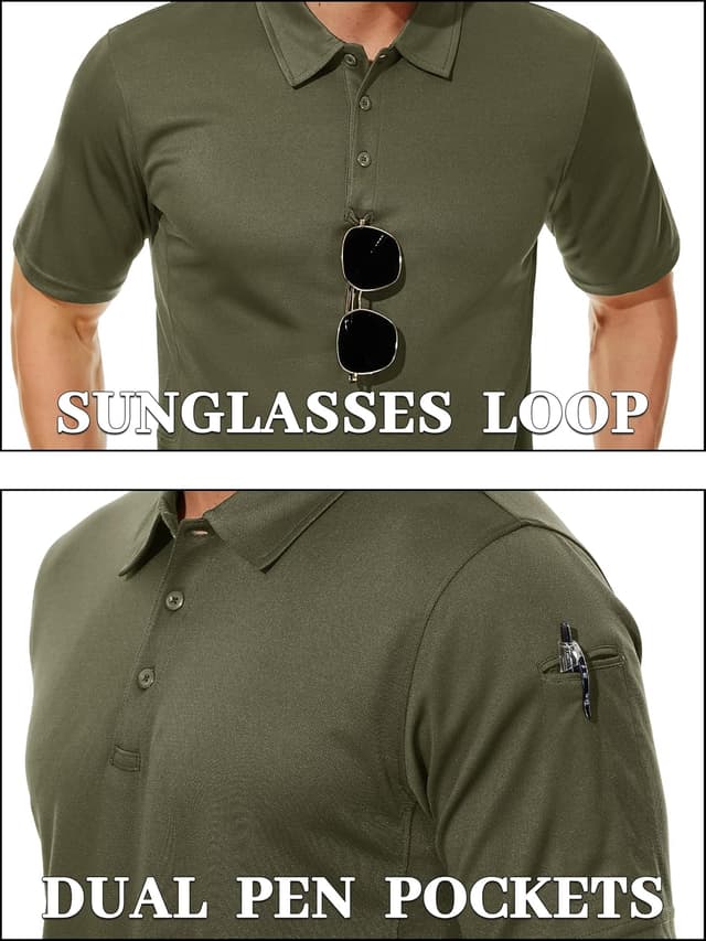 Detalle de TACVASEN Men’s Breathable Golf Polo Shirt (Quick-Dry, Short Sleeve) for Casual Work & Outdoor Days