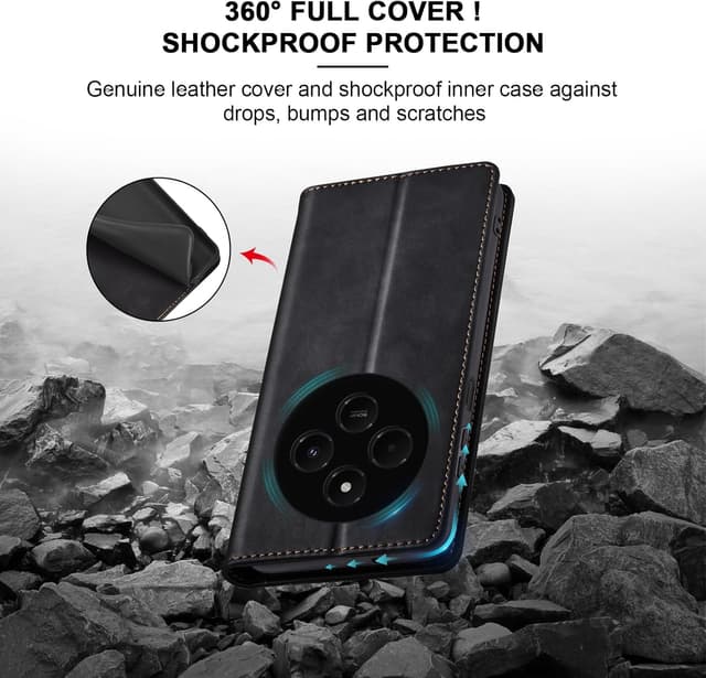 Detalle 2 de Jasonyu Handyhülle aus Leder-Optik für Xiaomi Poco C75 / Redmi 14C / Redmi A4 – Klapphülle mit Magnet, Kartenfächern und Standfunktion (Schwarz)