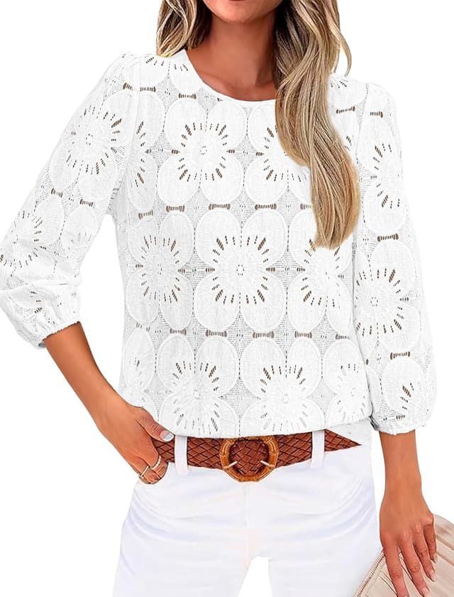 Detalle 2 de Women’s eyelet lace blouse 3/4 sleeves
