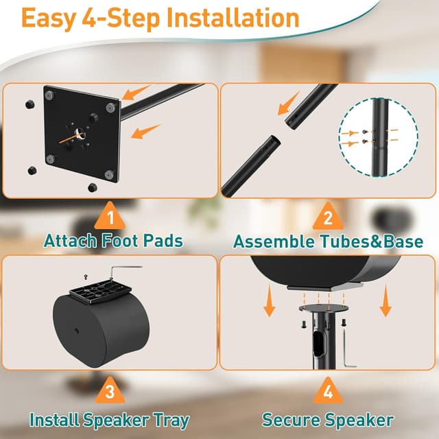 Thumbnail 6 de ELIVED EV5026 : lot de 2 supports d’enceintes hauteur 80,7 cm avec socle en verre (jusqu’à 5 kg) noir