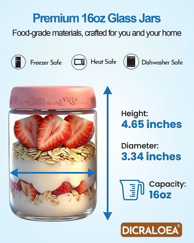 Detalle 2 de DicraoLea Glass Overnight Oats Jars 16oz