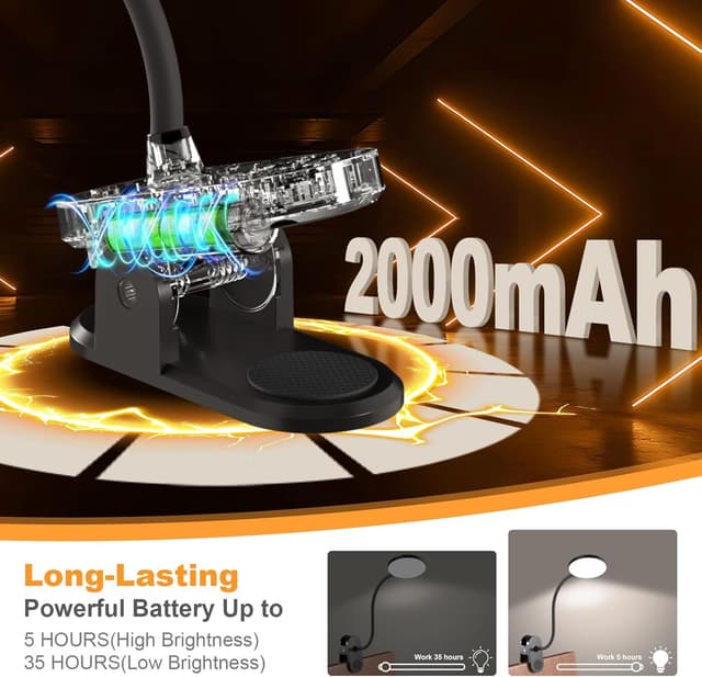 Detalle 2 de ZAPLIT 97 LED Akku Leselampe Bett mit USB-C, 40 cm flexiblem Schwanenhals & 3 Farbmodi