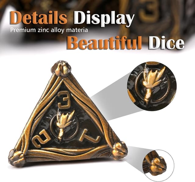 Detalle 2 de HKDZ Dnd Dice Set 7Pcs Antique Gold